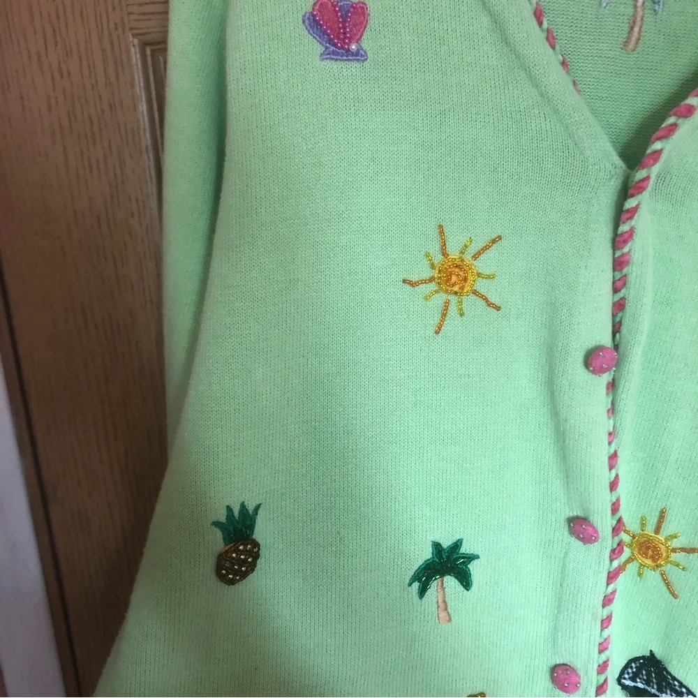 Lime Flamingo Embroidered Cardigan - Picture 7 of 8